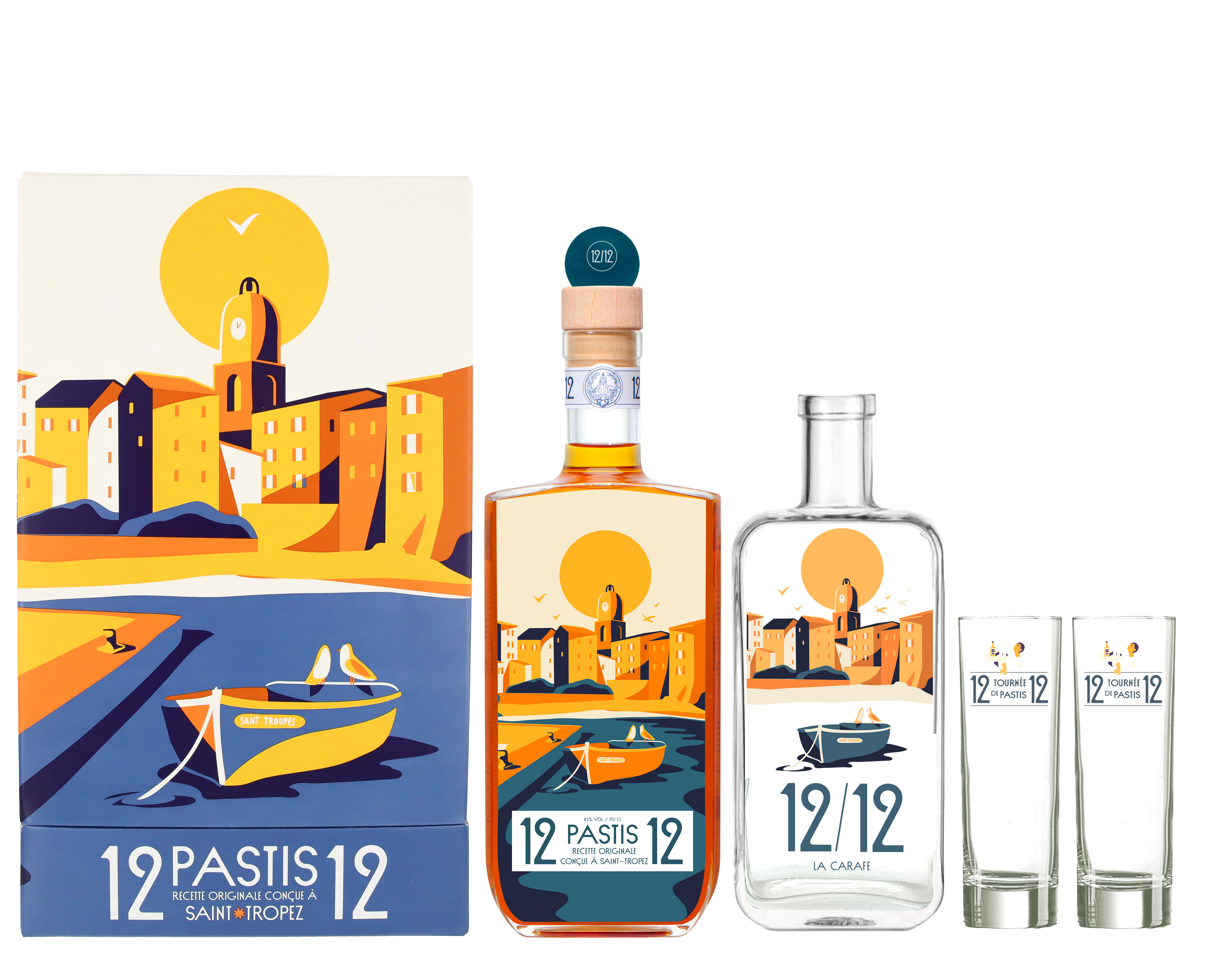 12/12 Pastis de Saint Tropez Vue du Large Set 0,7L 45% inkl. Karaffe und 2 Gläser