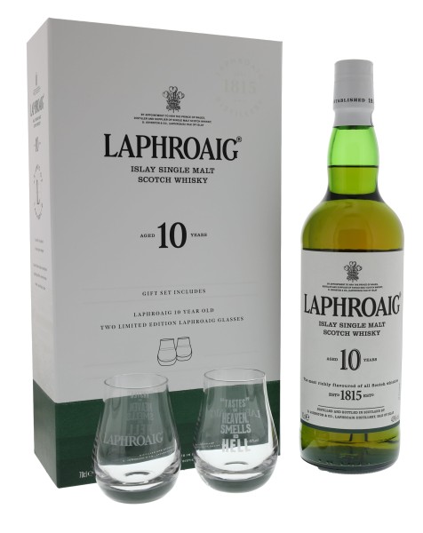 Laphroaig Single Malt Whisky 10 Jahre + 2 Gläser 0,7L 40%