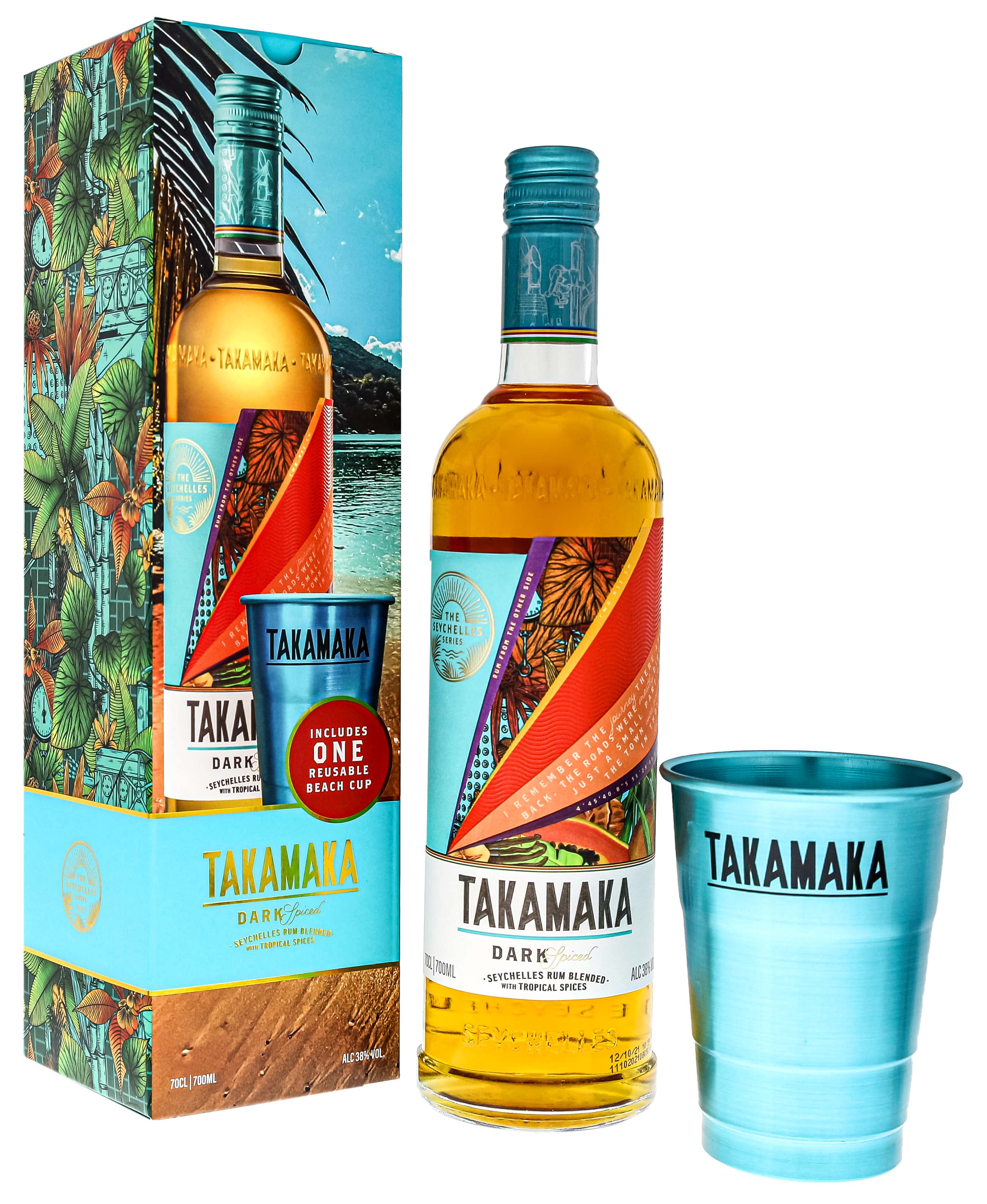 Takamaka Dark Spiced 0,7L Set mit Beach Cup jetzt kaufen im Drinkology  Online Shop!